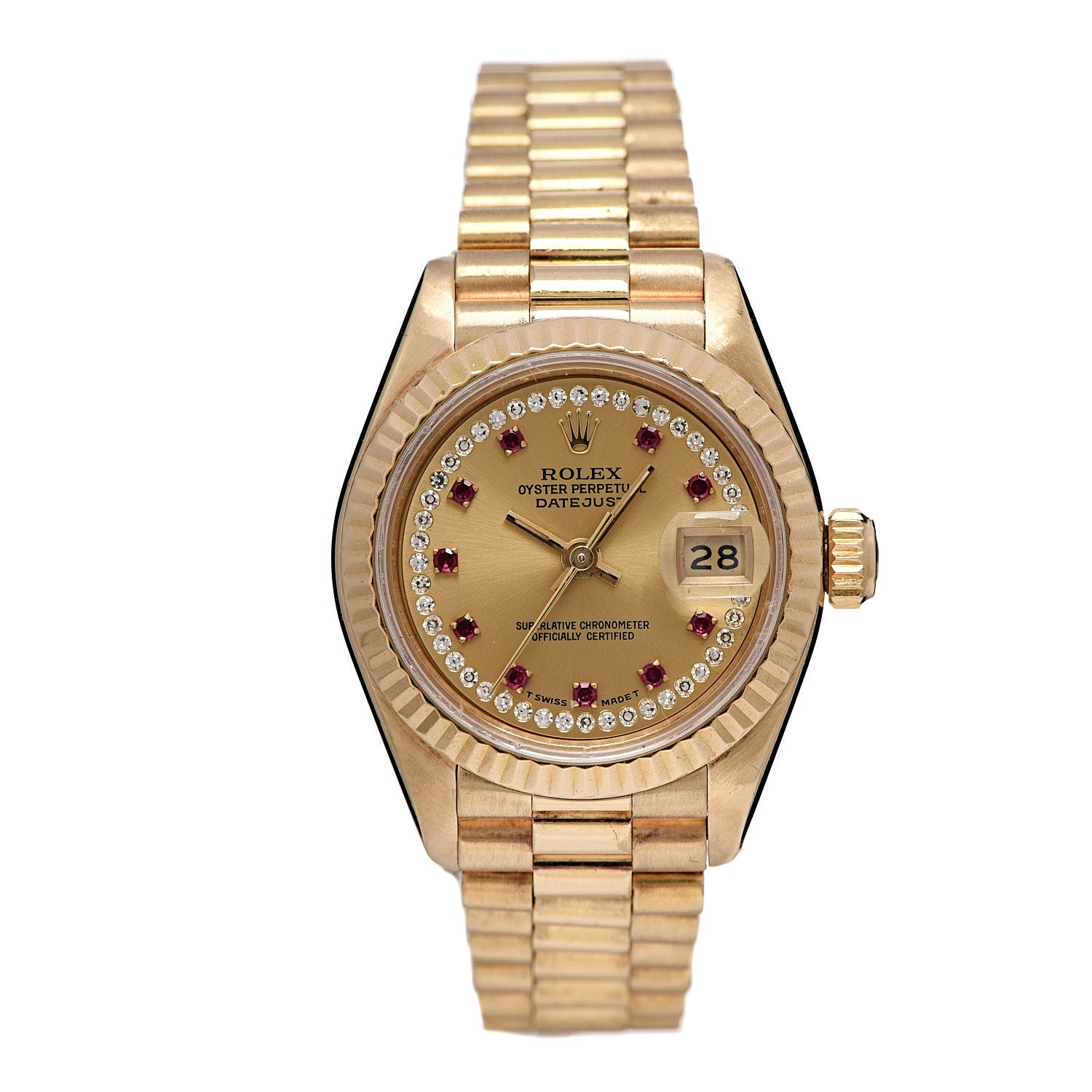 Rolex 18K Yellow Gold Diamond Ruby 26mm Datejust President Watch Champagne 69178 1 of 9
