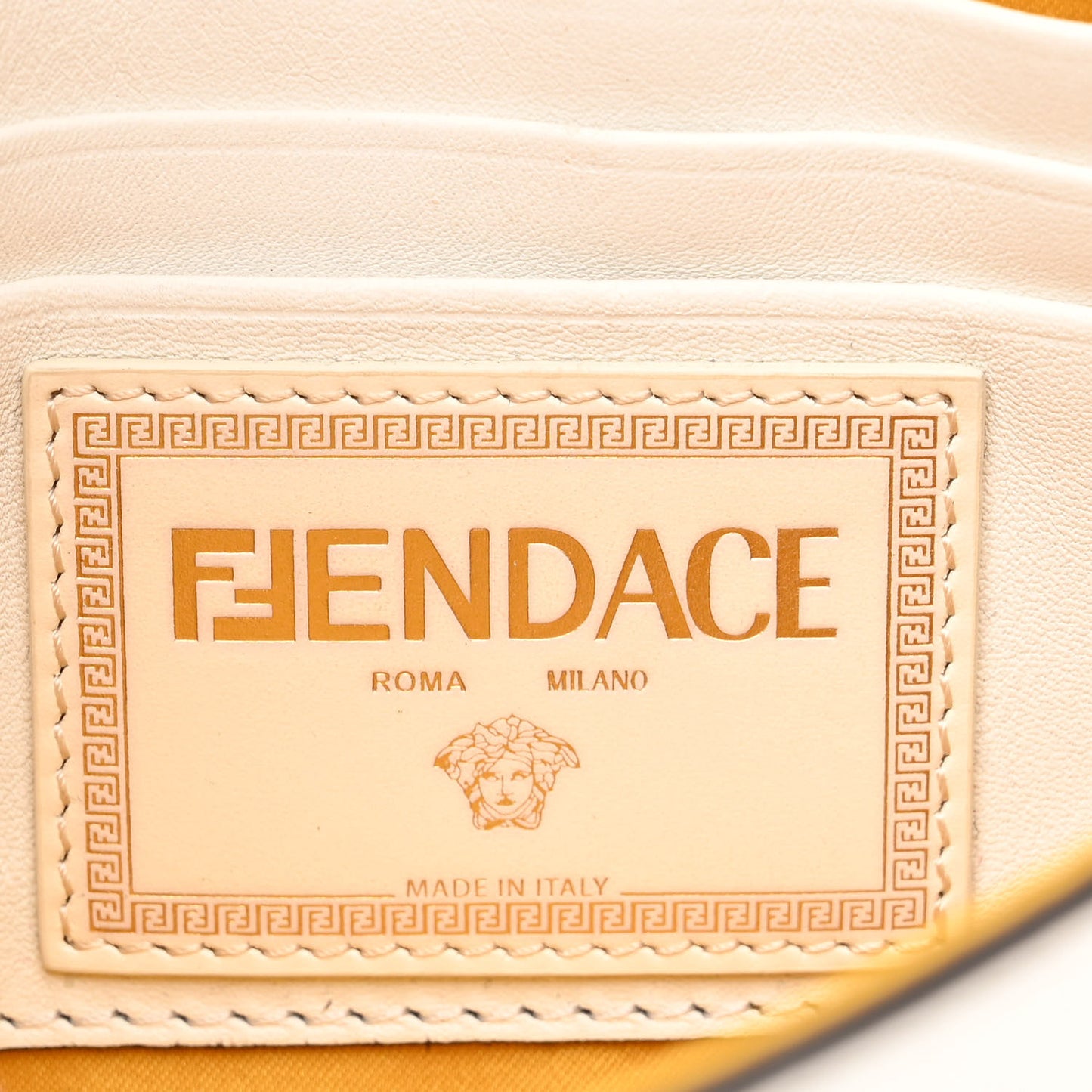 X VERSACE Vitello Seta Fendace Mini Brooch Baguette White Ice