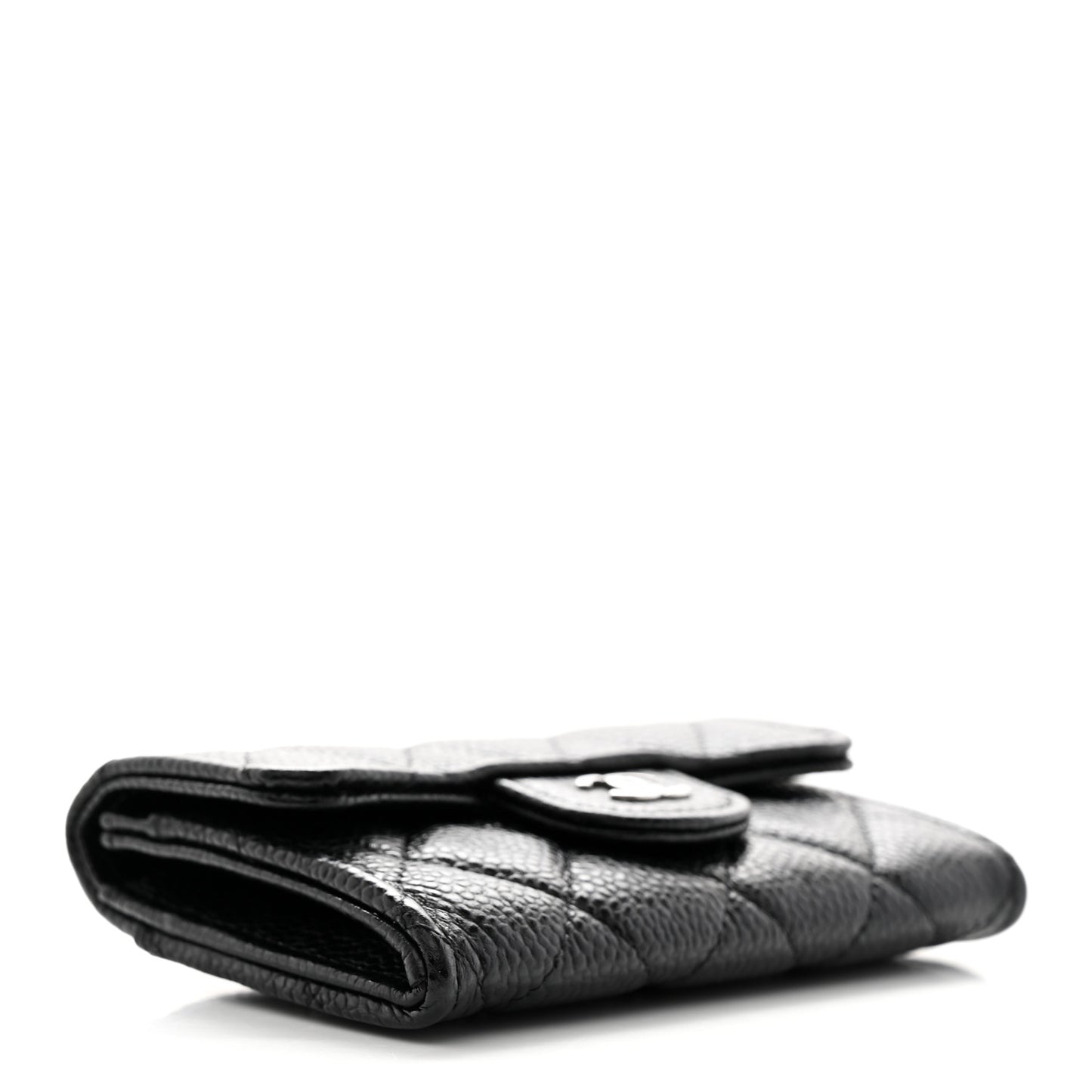 Caviar Quilted Flap Card Holder Wallet Black