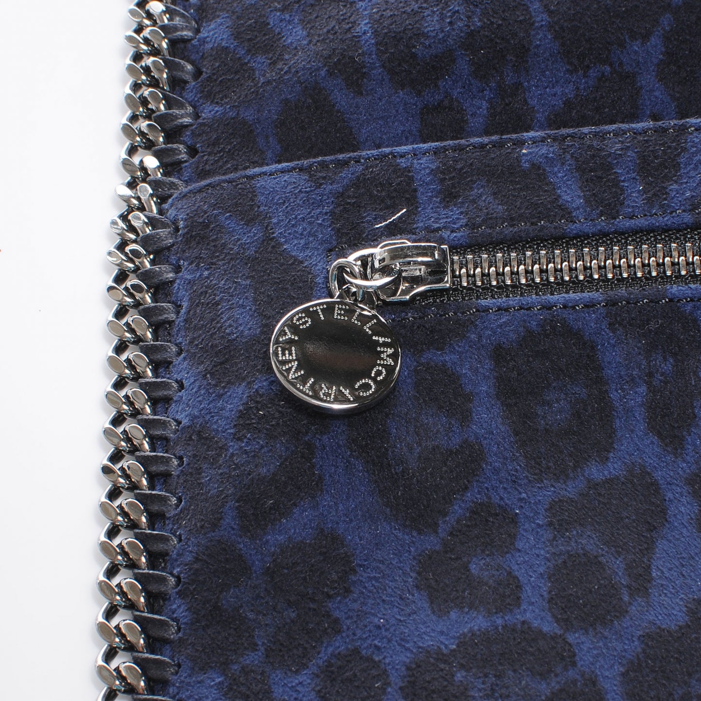 Leopard Print Falabella Faux Suede Clutch Blue