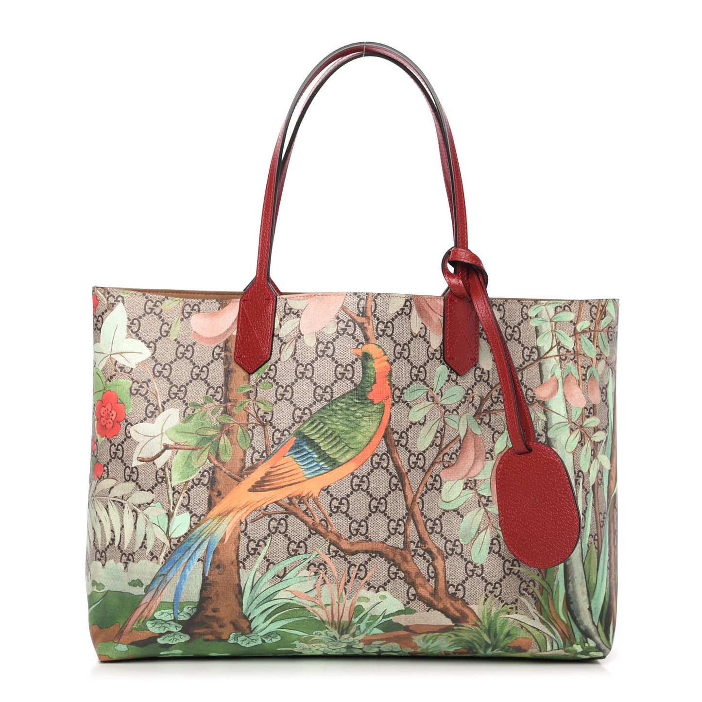 GG Supreme Monogram Tian Medium Shopping Tote Beige Multicolor Red