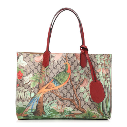 Gucci GG Supreme Monogram Tian Medium Shopping Tote Beige Multicolor Red 1 of 10