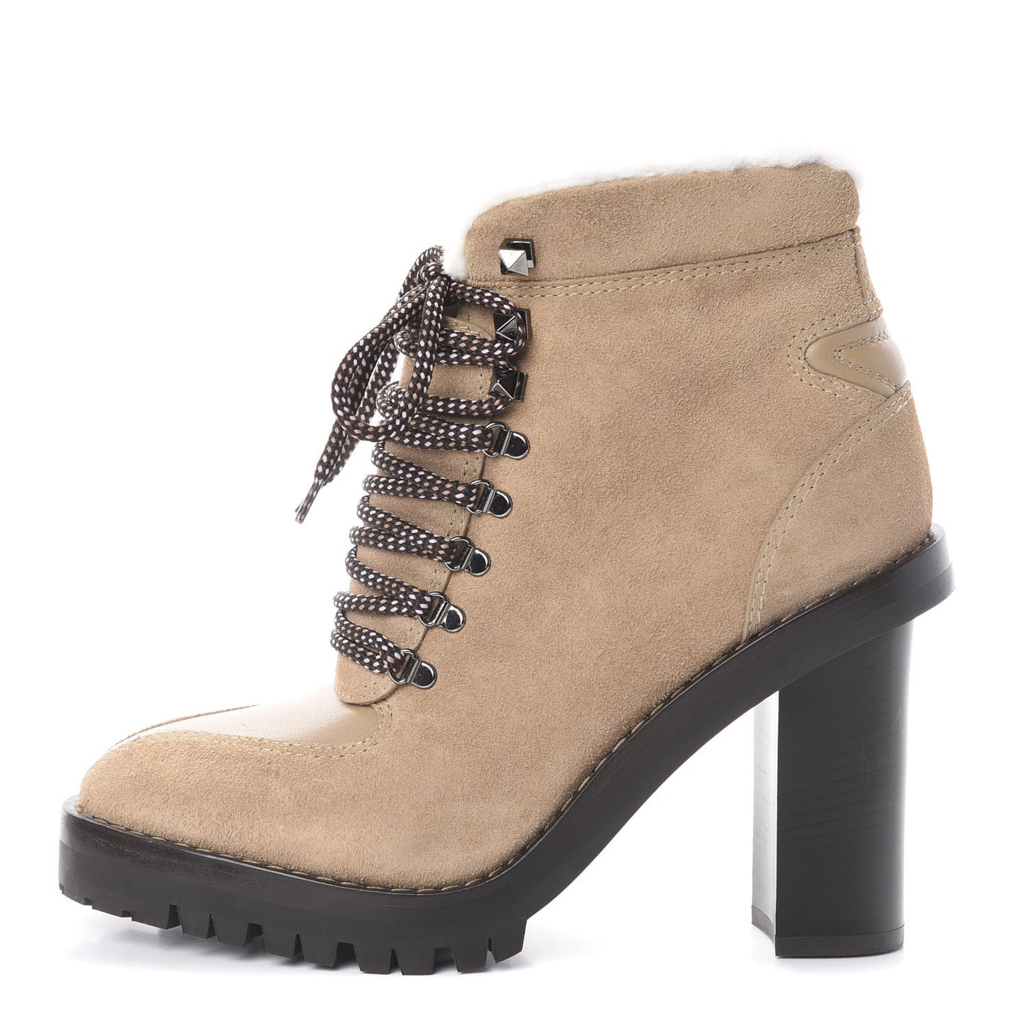 Suede Shearling Lace-Up Ankle Boots 39 Beige