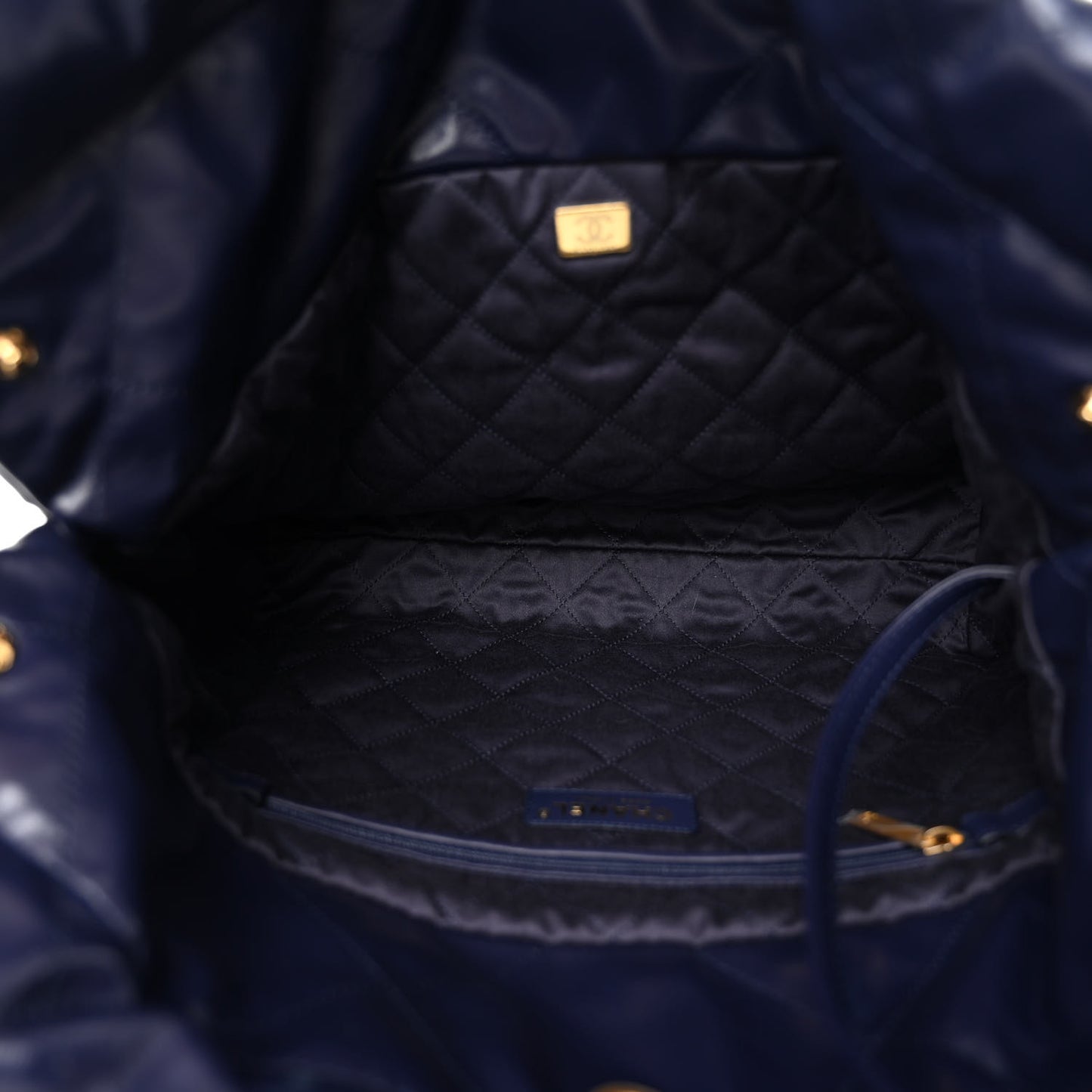 Shiny Calfskin Quilted Small Chanel 22 Navy