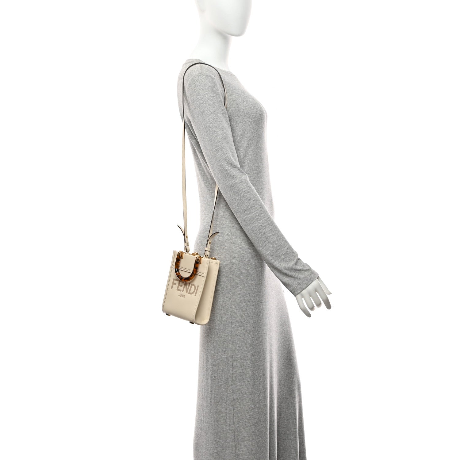 Fendi Vitello King Plexiglass Logo Embossed Mini Fendi Sunshine Shopper Tote White Rice 2 of 10