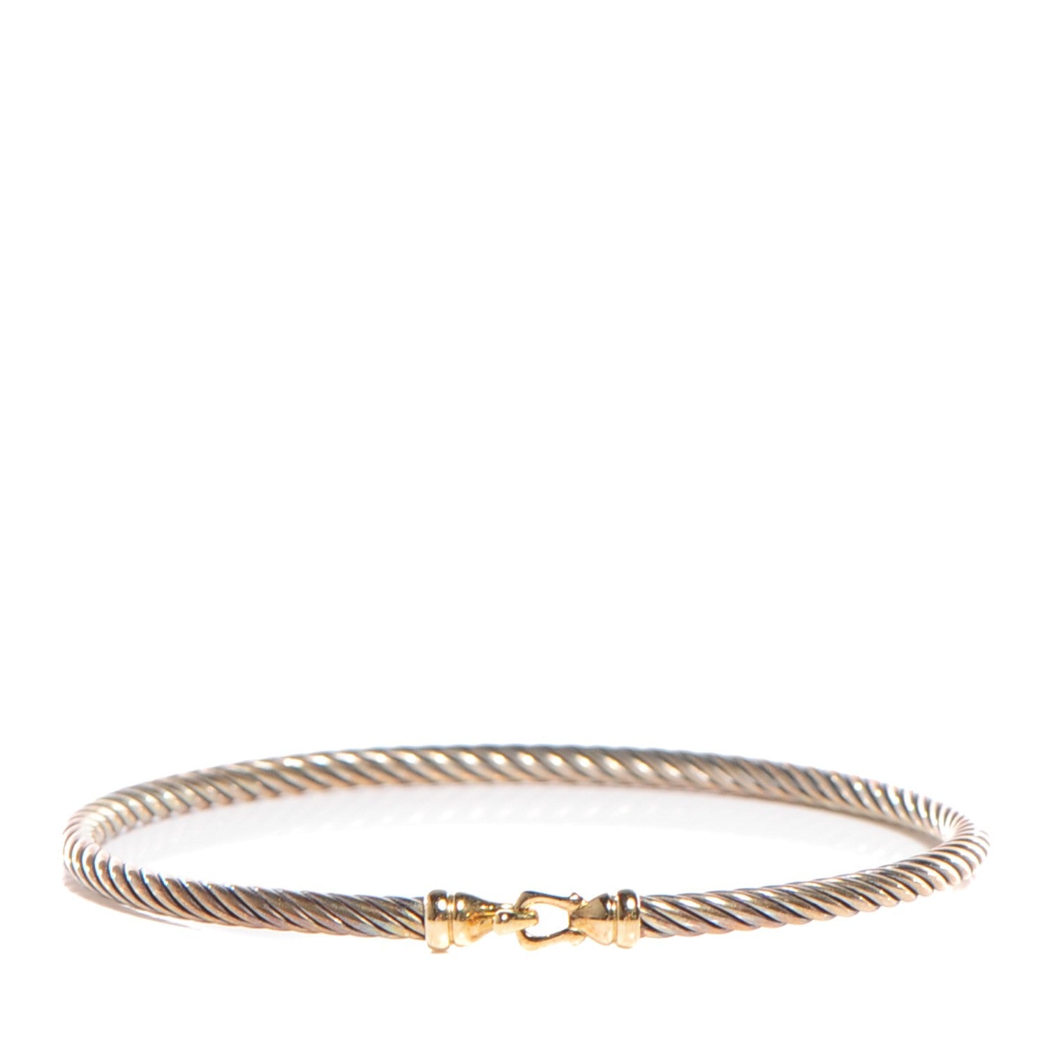 David Yurman Sterling Silver 18K Yellow Gold 3mm Cable Buckle Bracelet 1 of 5