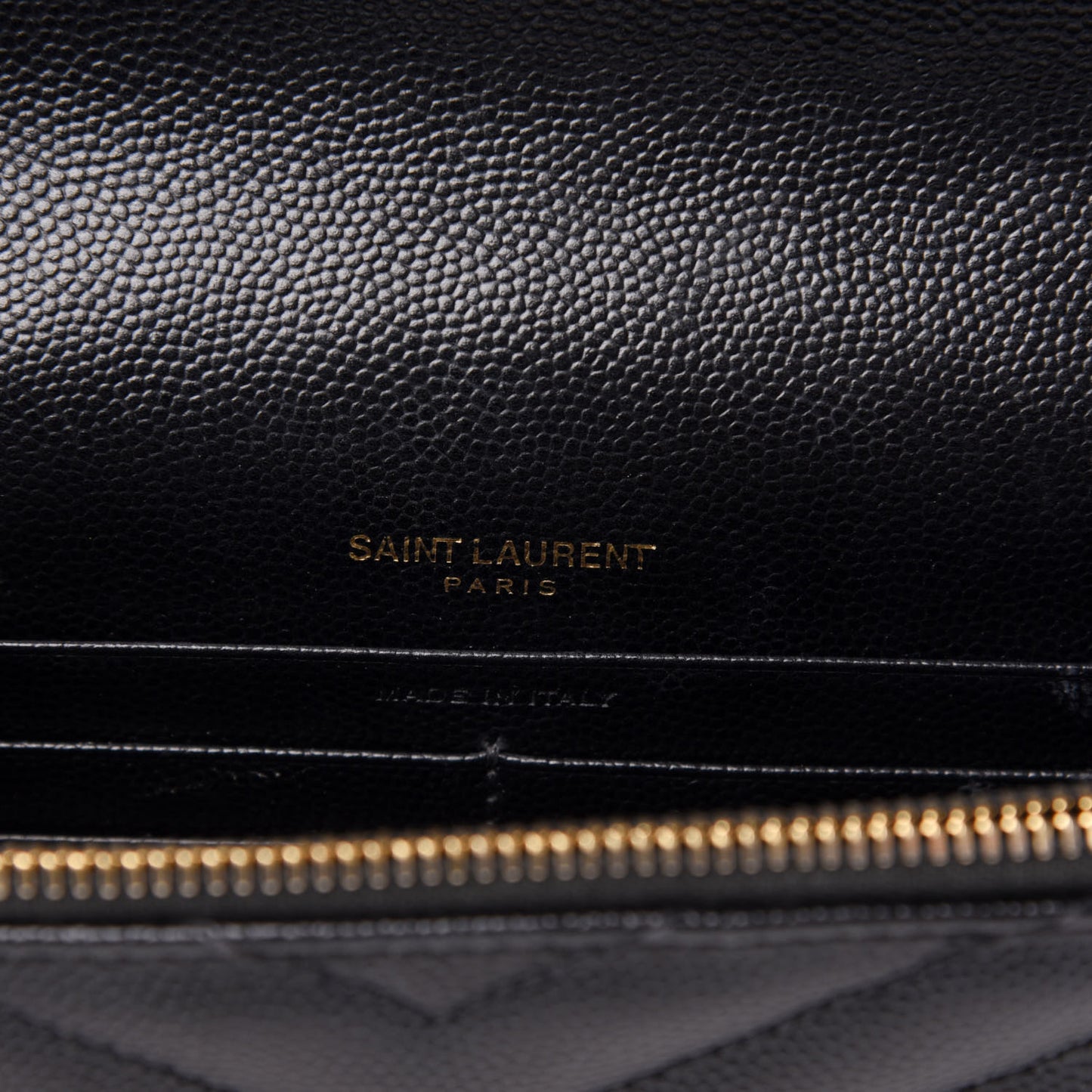 Grain De Poudre Matelasse Chevron Monogram Envelope Chain Wallet Black