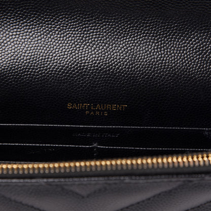 Saint Laurent Grain De Poudre Matelasse Chevron Monogram Envelope Chain Wallet Black 6 of 13