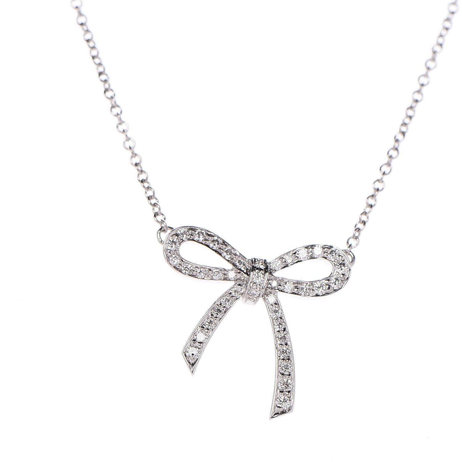 Tiffany Platinum Diamond Mini Bow Pendant Necklace 4 of 6