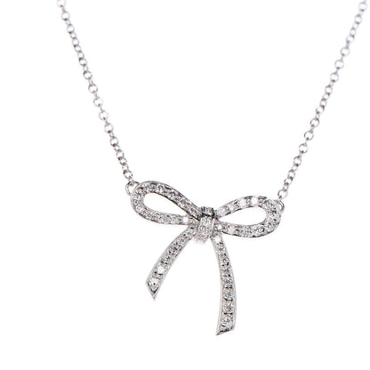 Tiffany Platinum Diamond Mini Bow Pendant Necklace 4 of 6