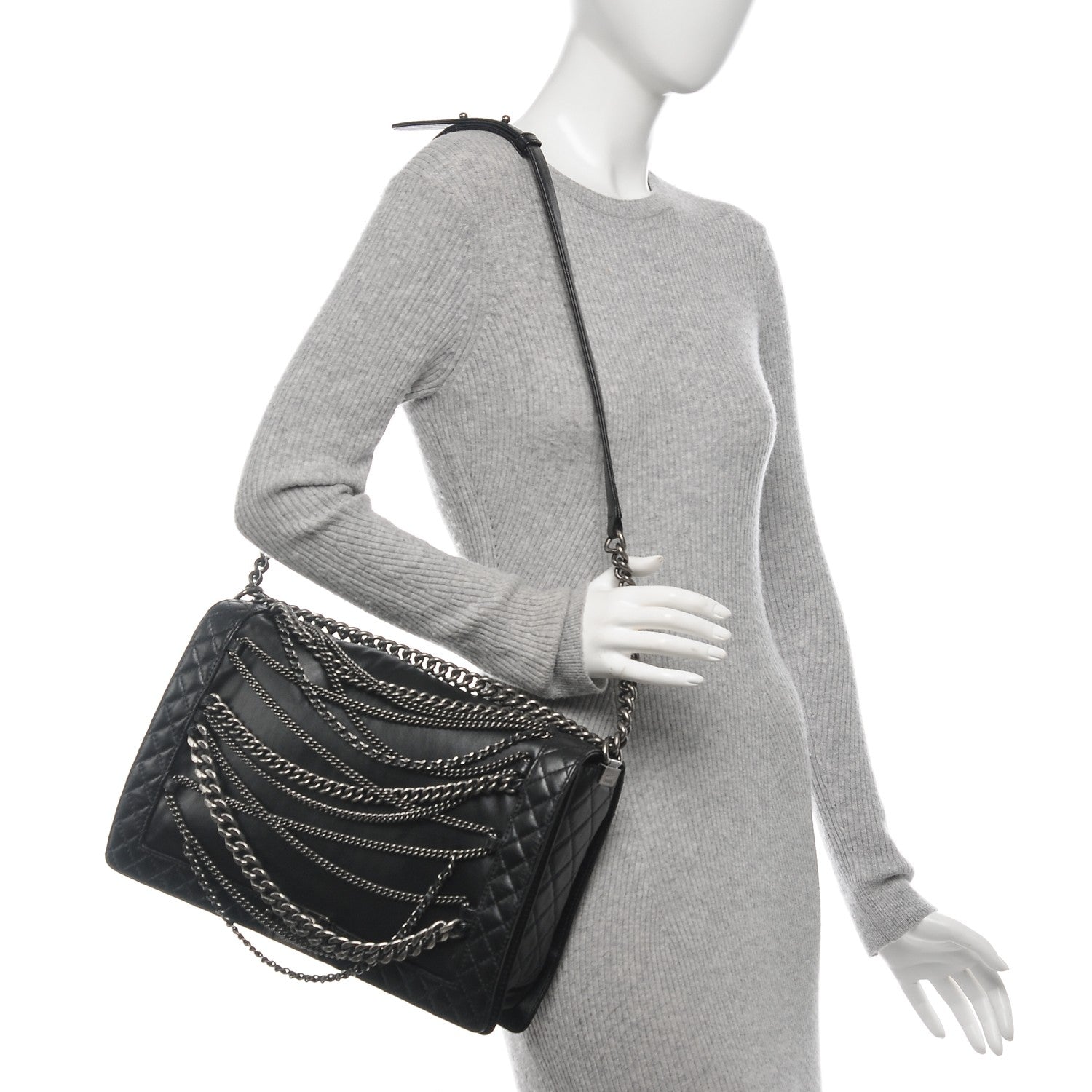 Chanel Calfskin Enchained XL Boy Flap Black 2 of 7