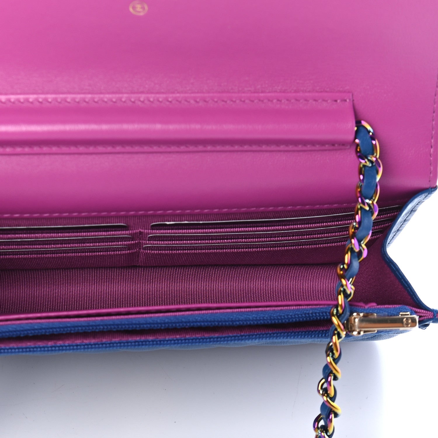 Chanel Lambskin Quilted Wallet On Chain WOC Dark Blue Pink 4 of 9