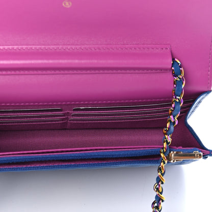 Chanel Lambskin Quilted Wallet On Chain WOC Dark Blue Pink 4 of 9