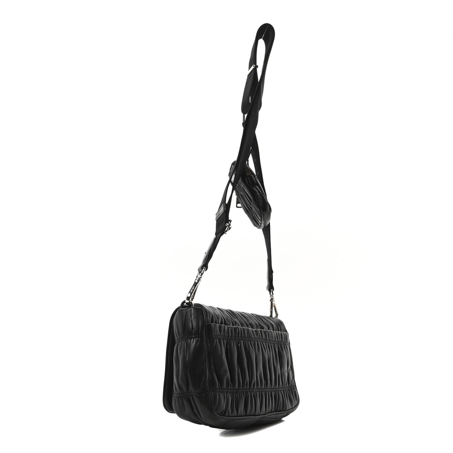 Nappa Gaufre Flap Shoulder Bag Black