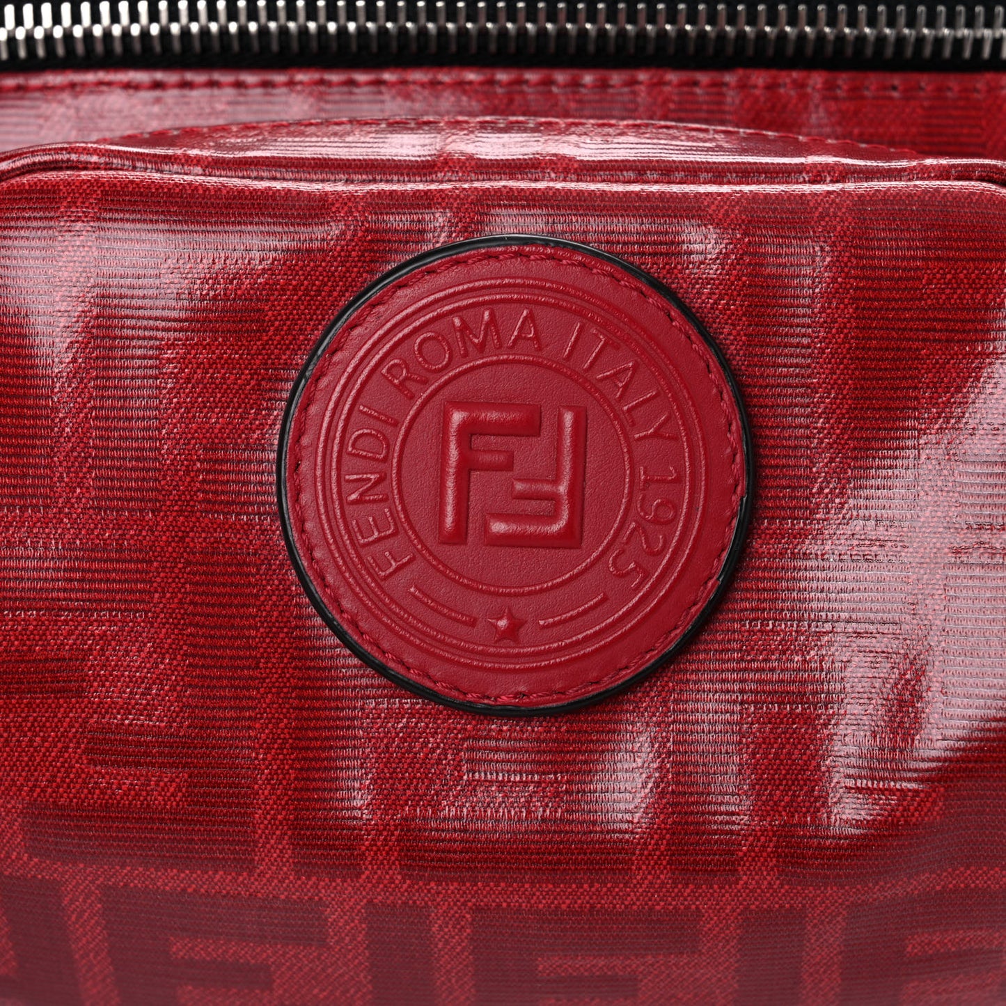 Glazed Fabric Vitello Century FF 1974 Stamp Patch Pocket Belt Bag Rosso