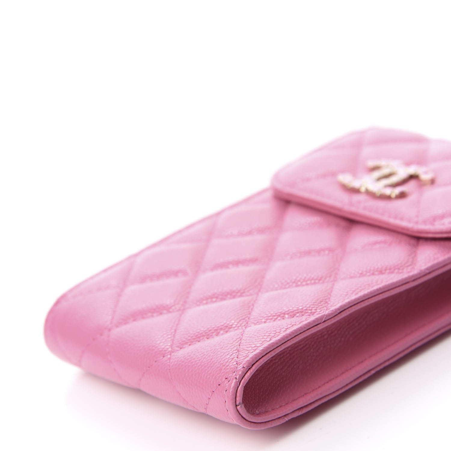 Chanel Caviar Quilted Crystal CC Airpods Pro and Phone Case With Chain Pink 7 of 12