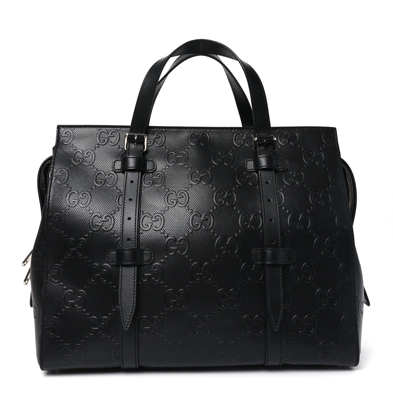 Gucci Calfskin GG Tennis Embossed Tote Bag Black 1 of 10