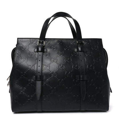 Gucci Calfskin GG Tennis Embossed Tote Bag Black 1 of 10