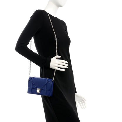 Christian Dior Grained Calfskin Diorama Wallet on Chain Pouch Blue 2 of 7