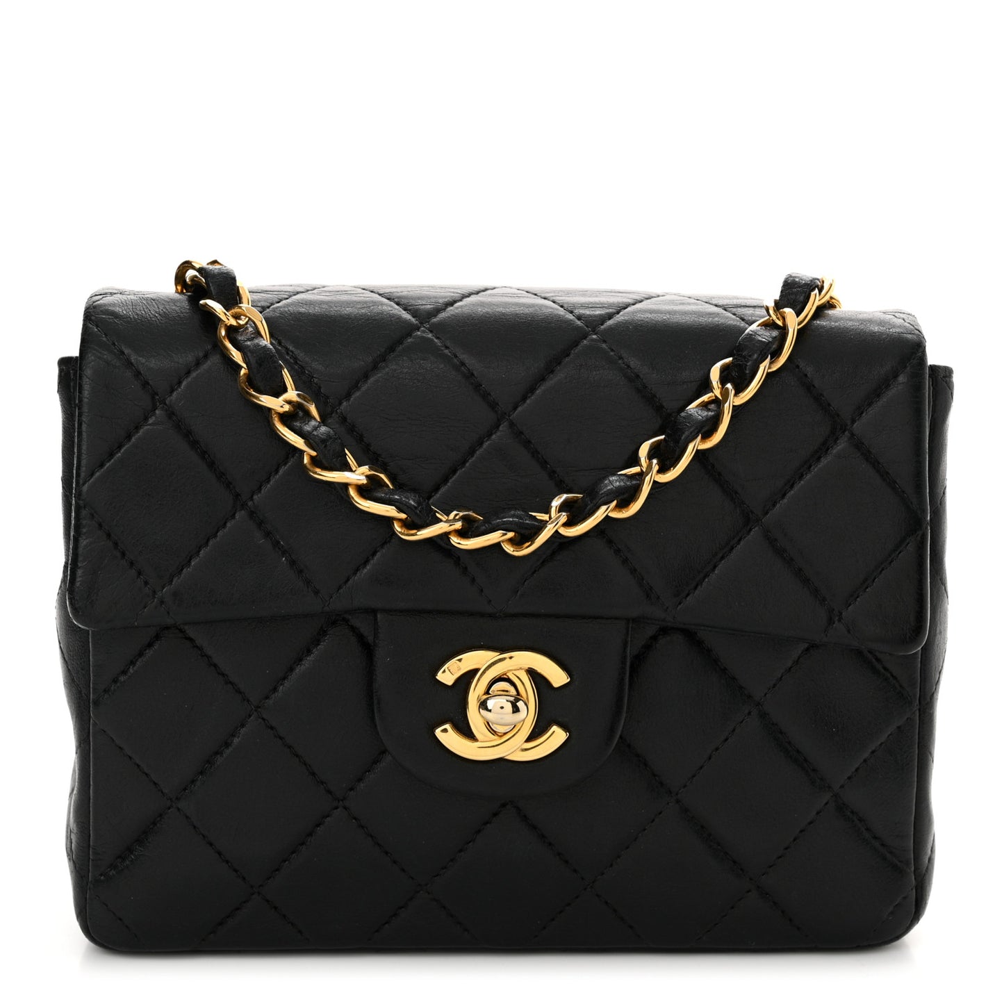Lambskin Quilted Mini Square Flap Black