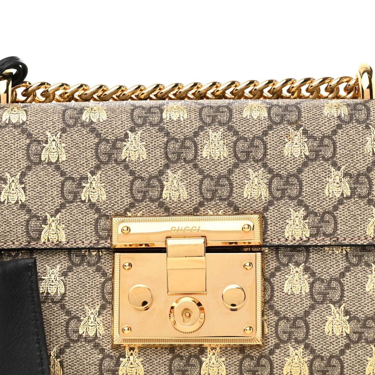 GG Supreme Monogram Bees Small Padlock Shoulder Bag Black