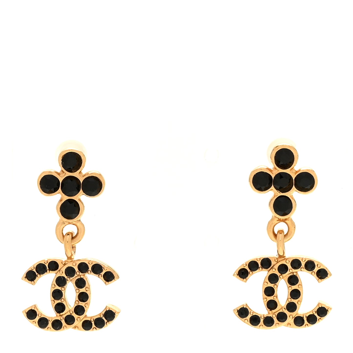 Crystal CC Drop Earrings Gold Black