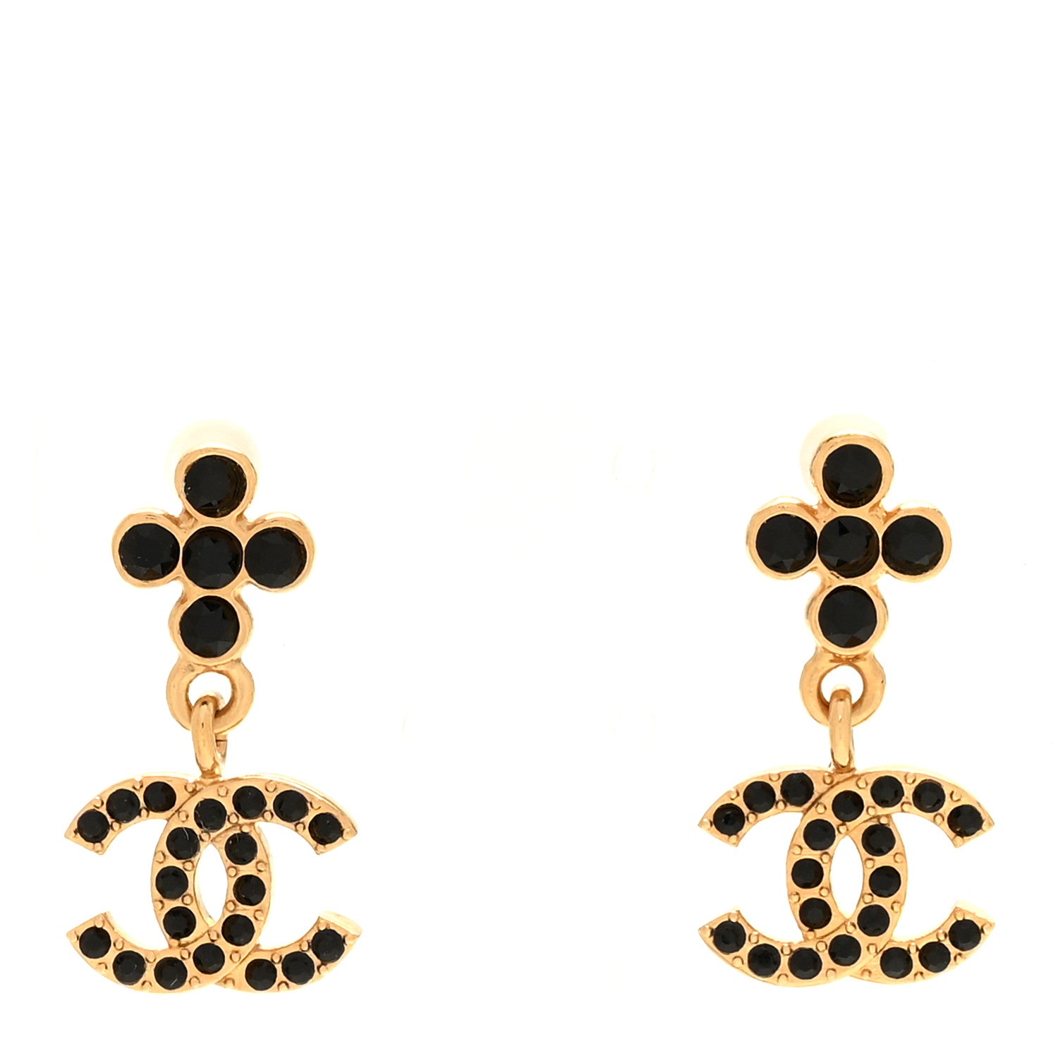 Chanel Crystal CC Drop Earrings Gold Black 1 of 4