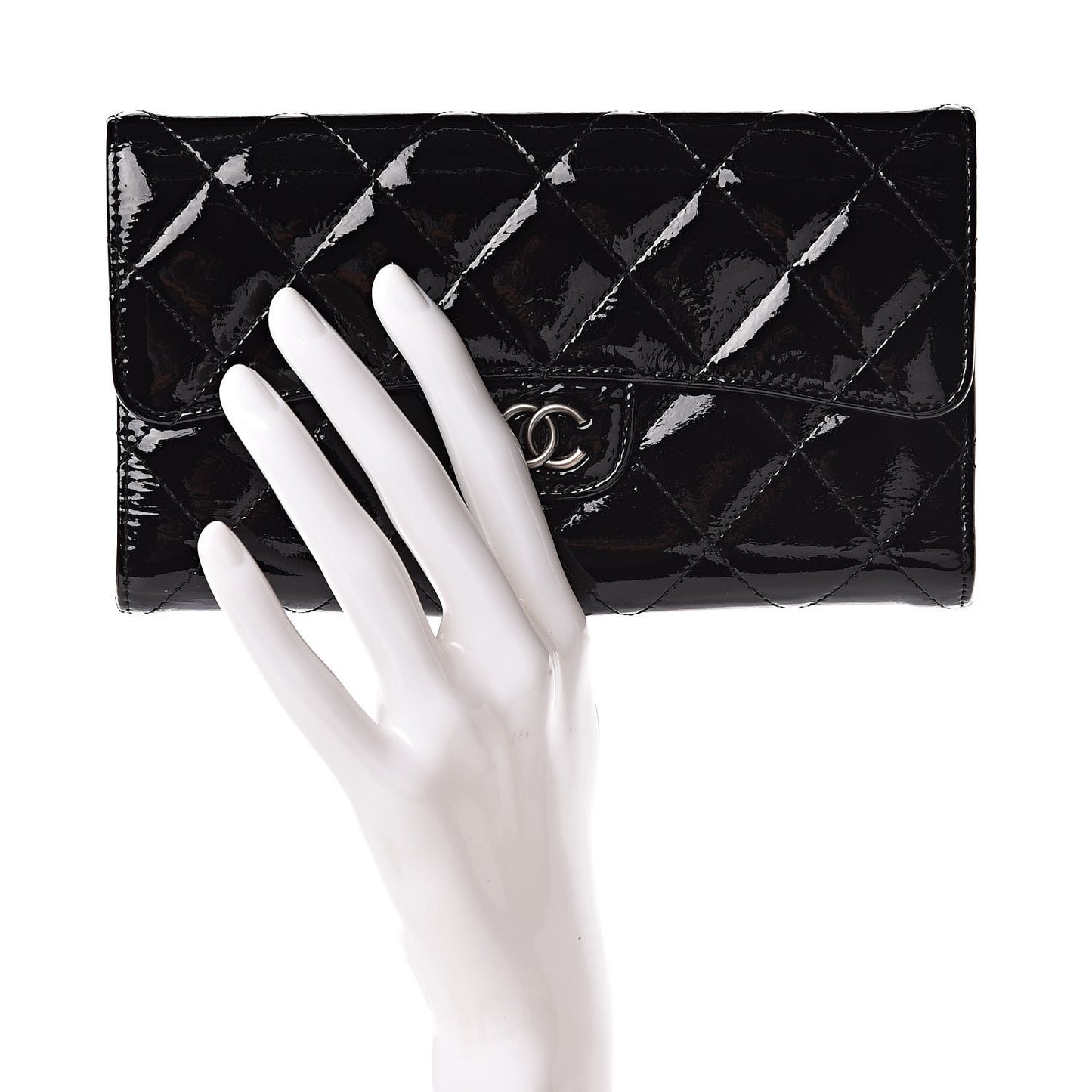 Patent Quilted Large Flap Wallet Black