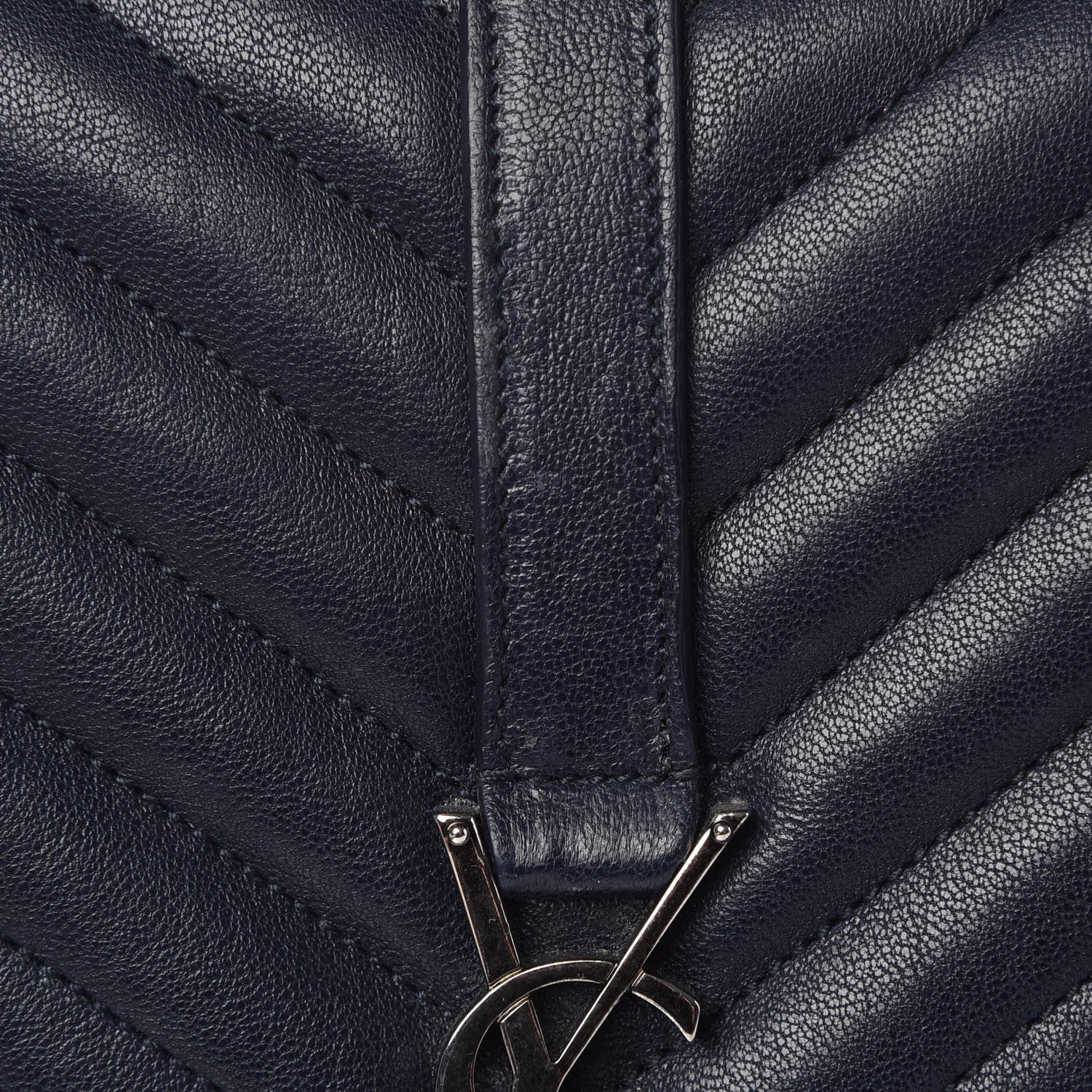 Saint Laurent Sheepskin Matelasse Chevron Monogram Medium College Bag Deep Marine 8 of 27