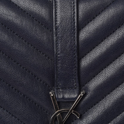 Saint Laurent Sheepskin Matelasse Chevron Monogram Medium College Bag Deep Marine 8 of 27