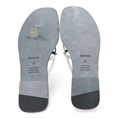 Hermes Metallic Goatskin Miss Sandals 39 Gris Argente 6 of 9