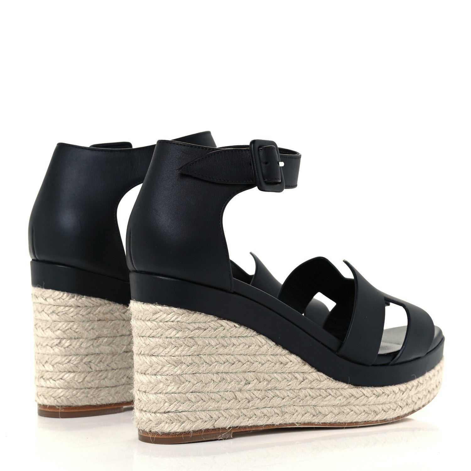 Hermes Calfskin Doll 60 Espadrille Wedge Sandals 37 Black 4 of 10