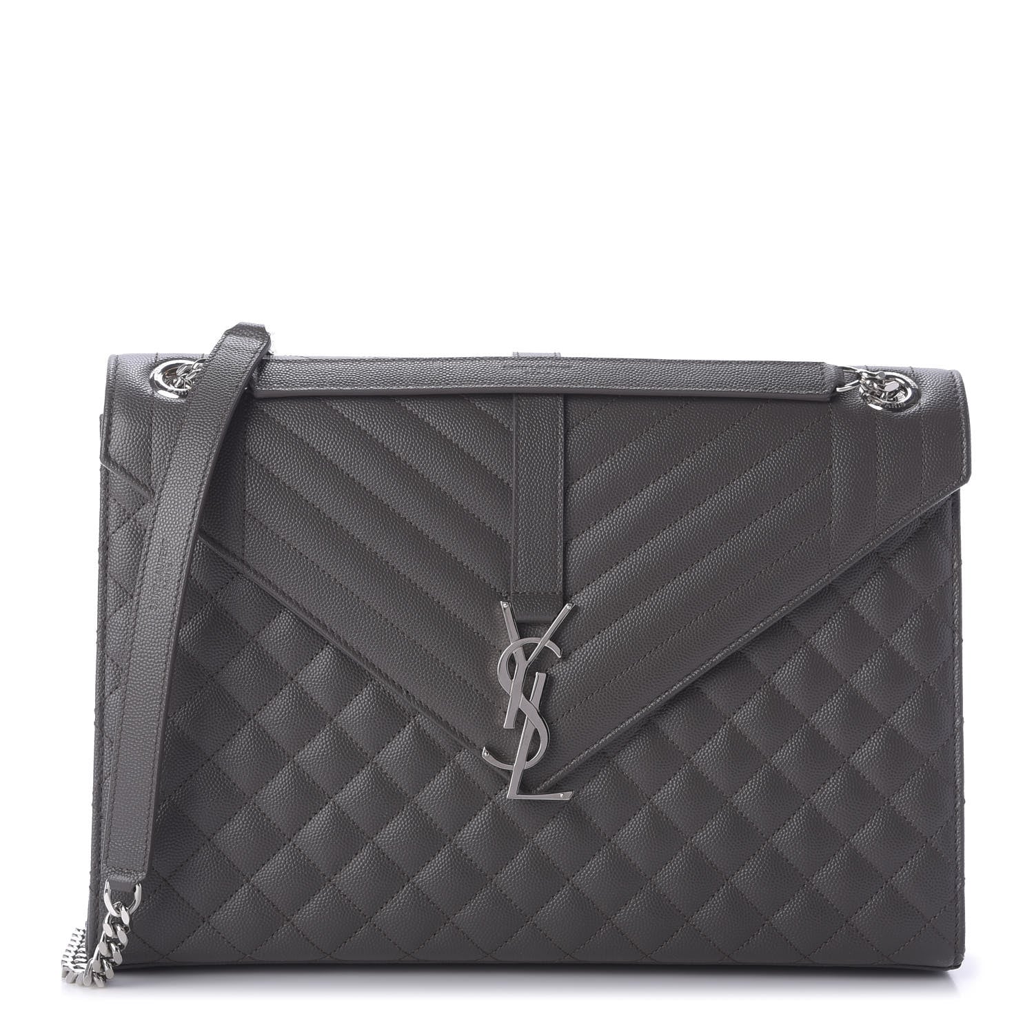 Saint Laurent Grain De Poudre Large Tri-Quilt Monogram Satchel Fog 1 of 9