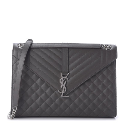 Saint Laurent Grain De Poudre Large Tri-Quilt Monogram Satchel Fog 1 of 9