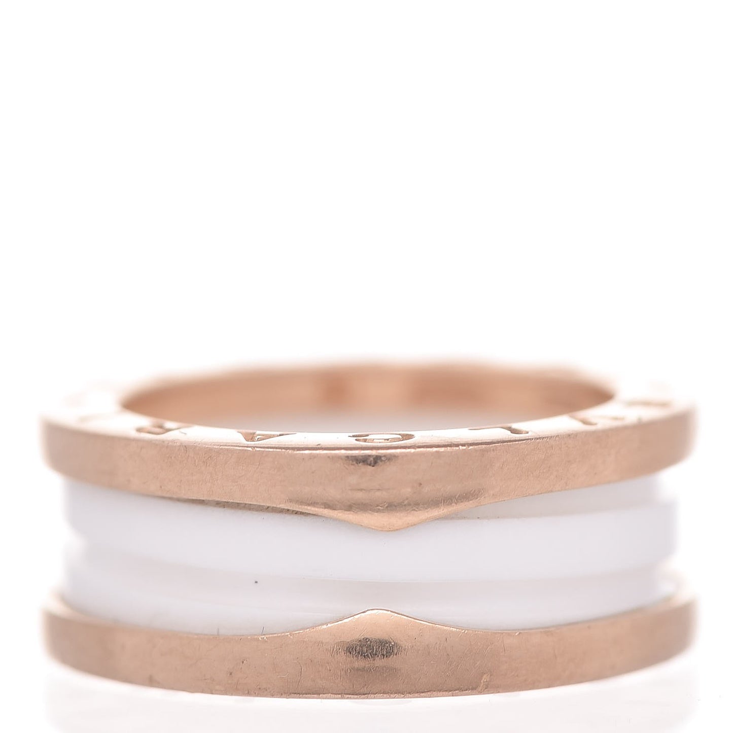 18K Rose Gold White Ceramic B.Zero1 Two-Band Ring 51 5.75