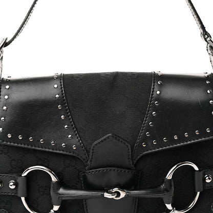 Gucci Monogram Horsebit Chain Studded Flap Shoulder Bag Black 8 of 13