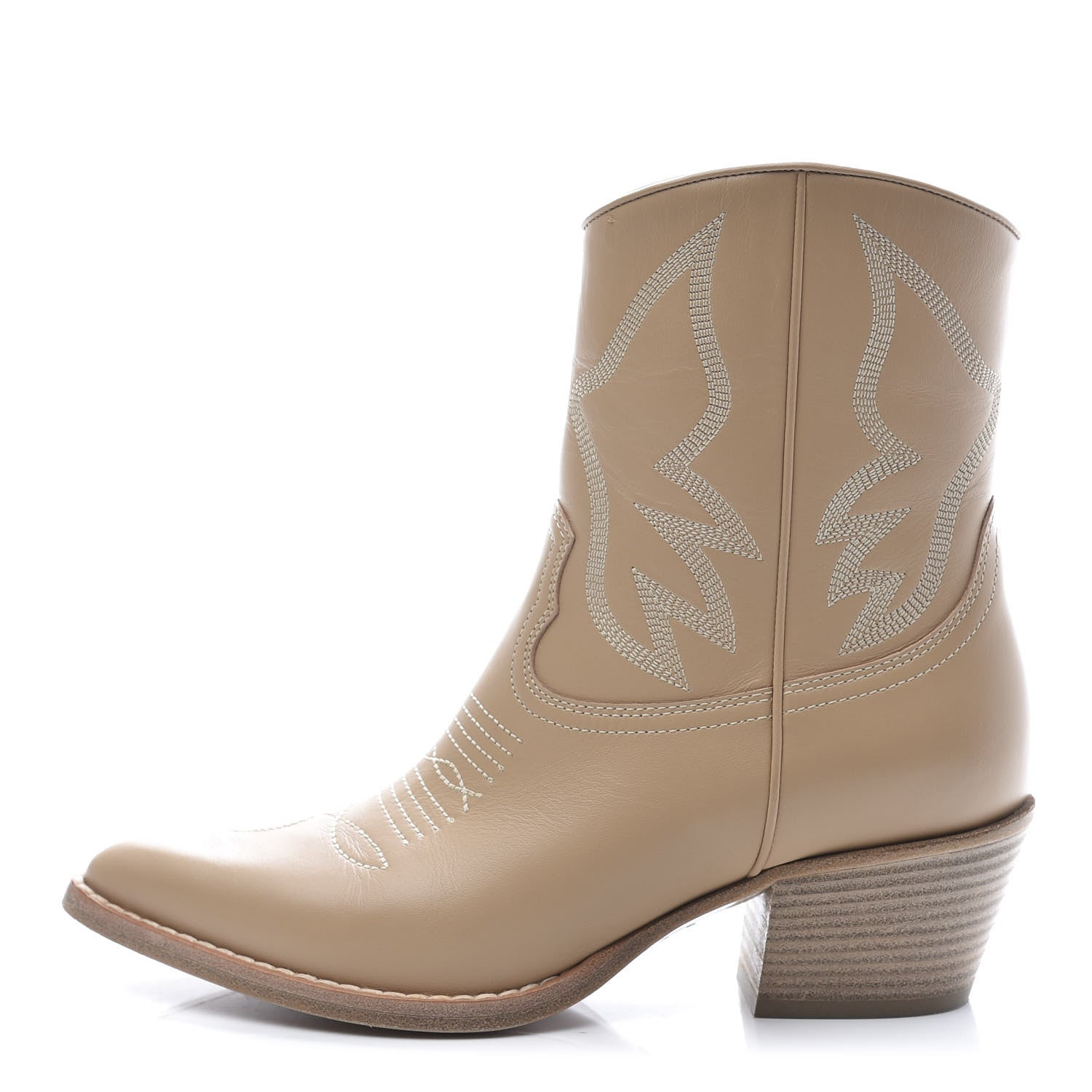 Valentino Garavani Calfskin Embroidered Texan 50mm Cowboy Ankle Boots 37 Naturale 1 of 10