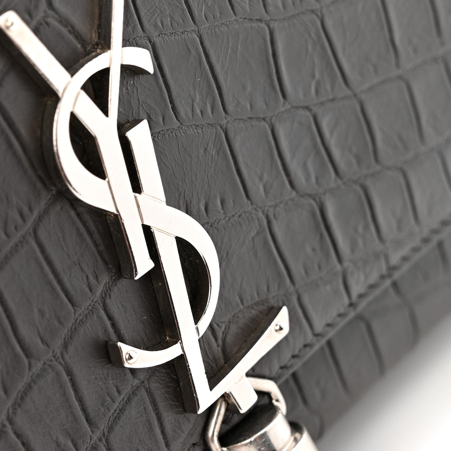 Saint Laurent Calfskin Crocodile Embossed Medium Classic Monogram Kate Tassel Satchel Storm 11 of 13