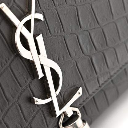 Saint Laurent Calfskin Crocodile Embossed Medium Classic Monogram Kate Tassel Satchel Storm 11 of 13