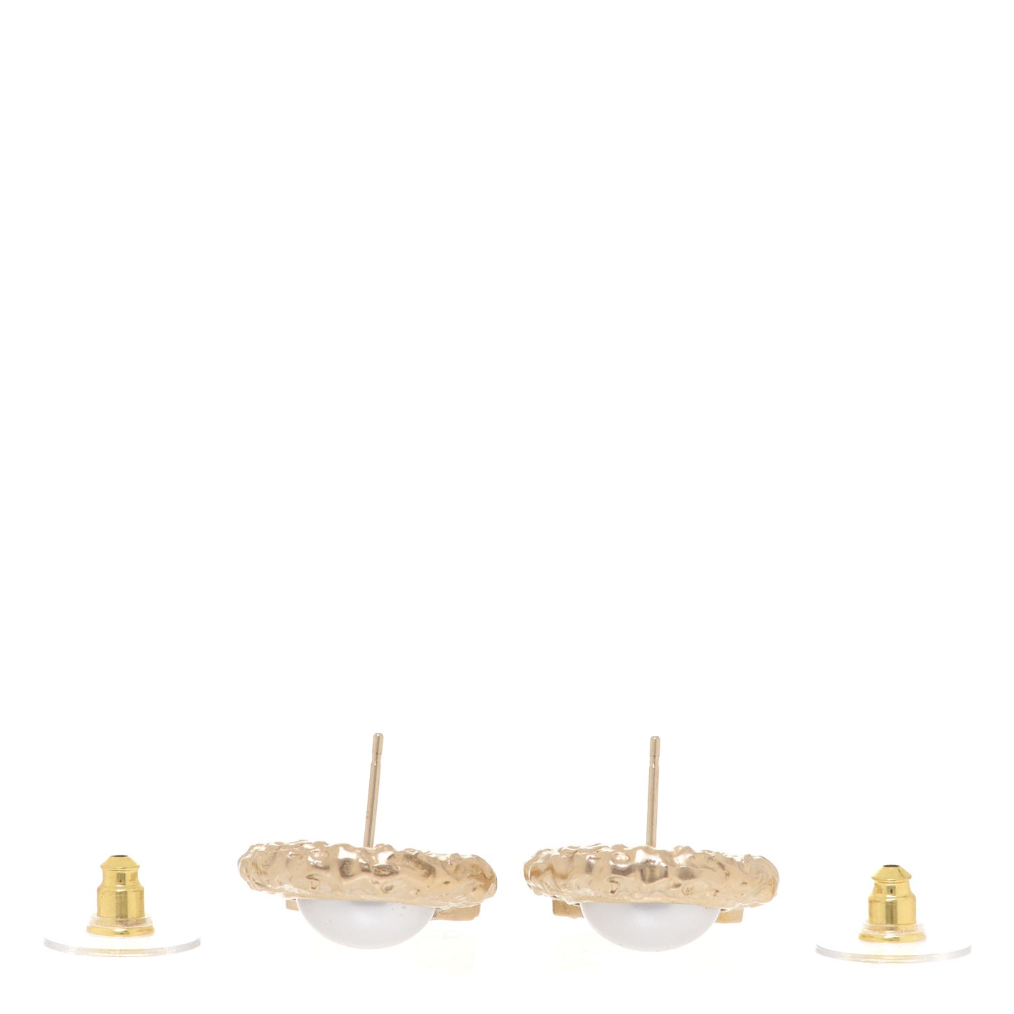 Crystal Pearl Textured CC Round Drop Earrings Gold