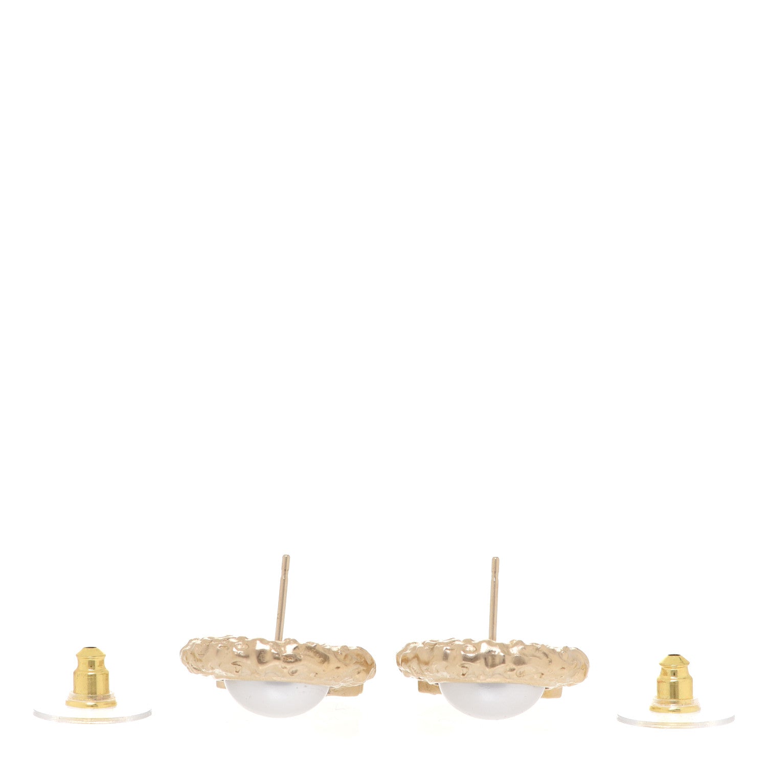 Chanel Crystal Pearl Textured CC Round Drop Earrings Gold 3 of 5