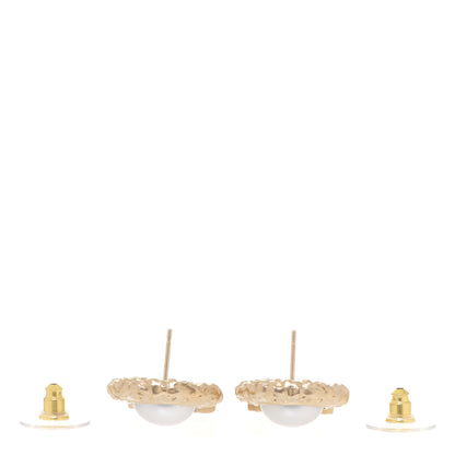 Chanel Crystal Pearl Textured CC Round Drop Earrings Gold 3 of 5
