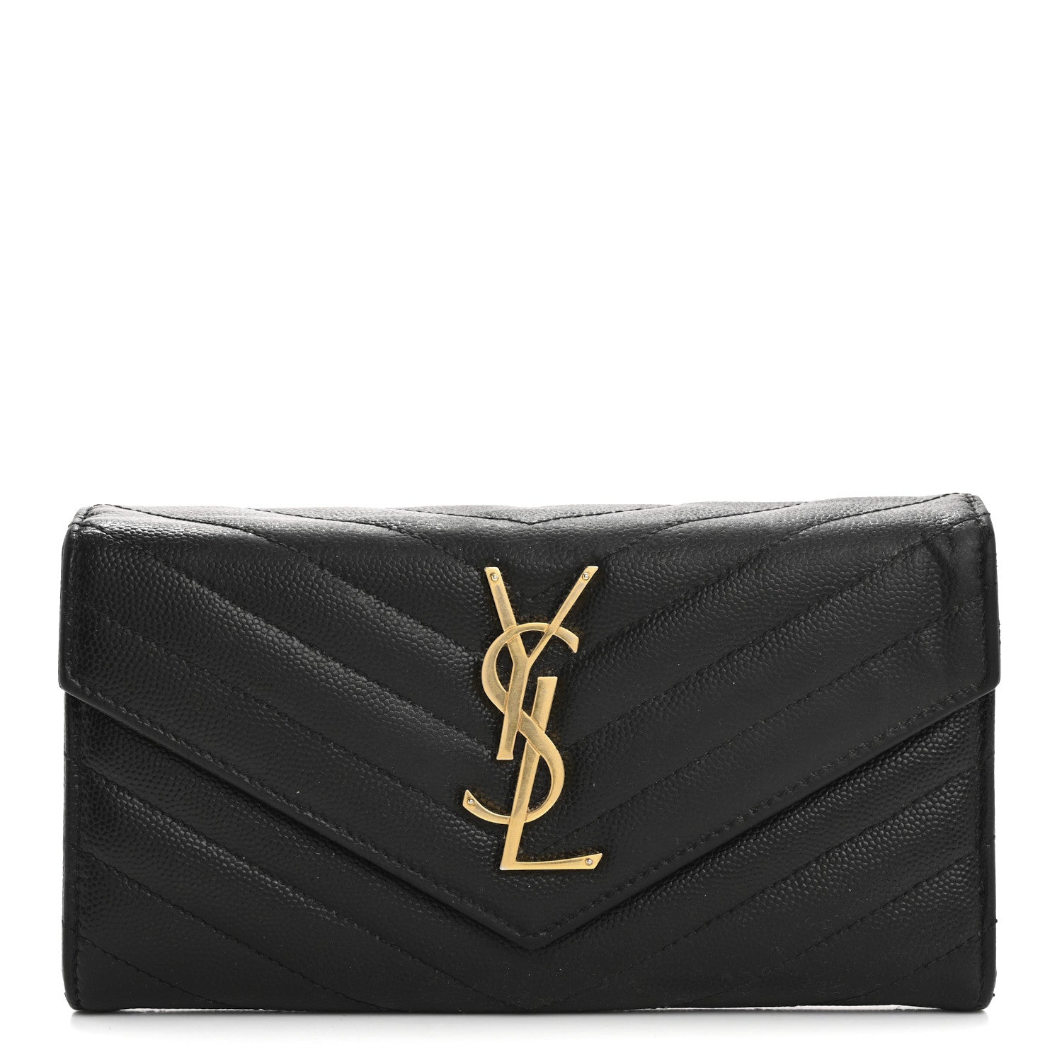 Saint Laurent Grain De Poudre Matelasse Chevron Monogram Flap Wallet Black 1 of 14