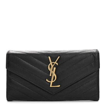 Saint Laurent Grain De Poudre Matelasse Chevron Monogram Flap Wallet Black 1 of 14