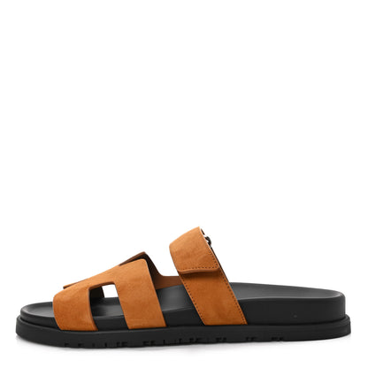 Hermes Suede Goatskin Womens Chypre Sandals 39 Naturel 1 of 8