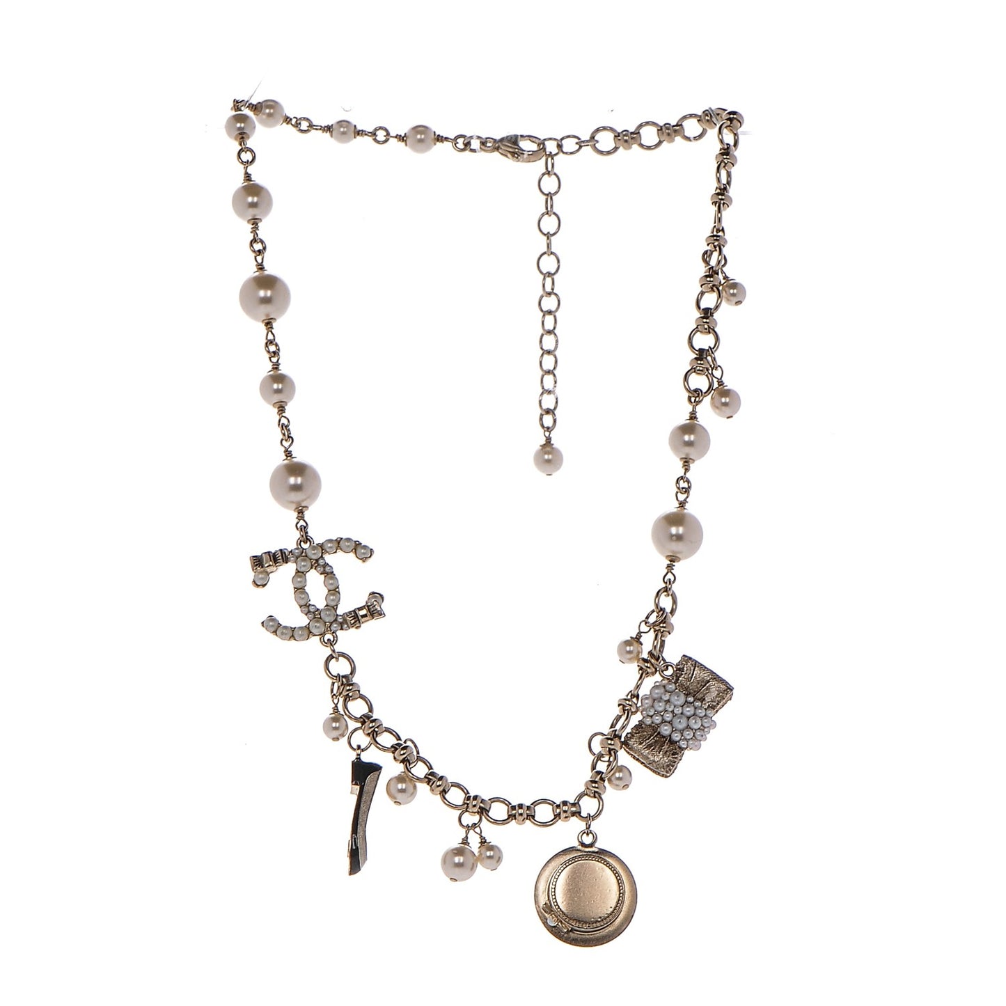 Pearl CC Charm Short Necklace Gold