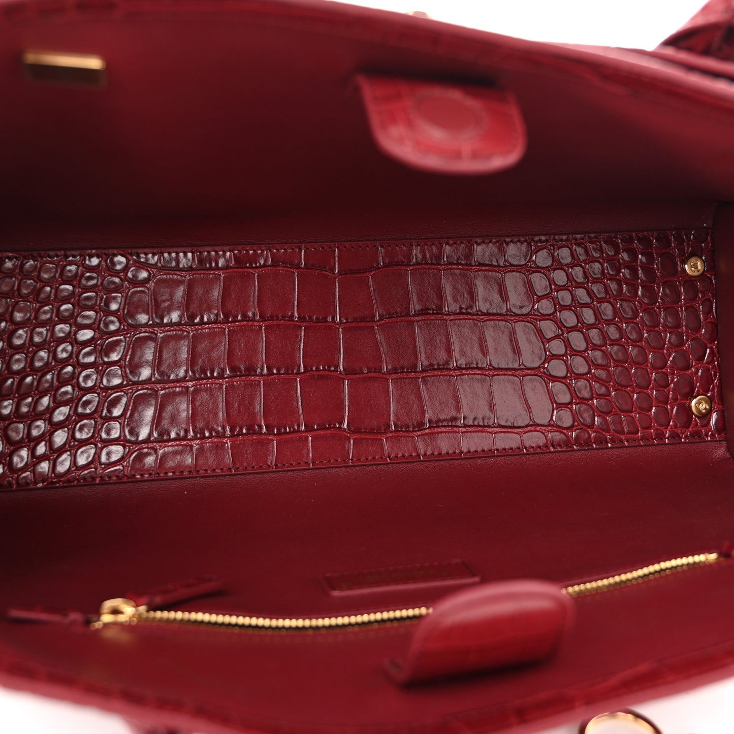 Calfskin Crocodile Embossed Archetype Small Shopping Tote Burgundy