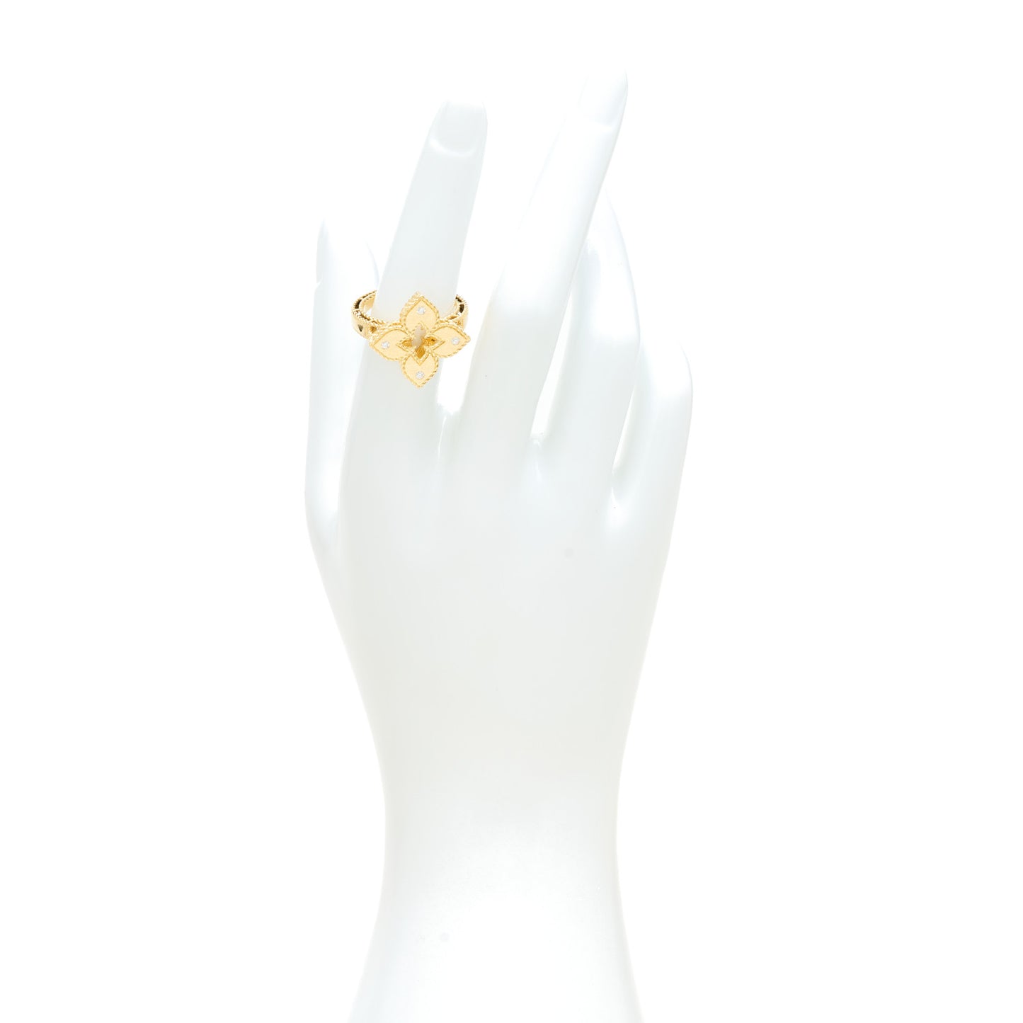 18K Yellow Gold Diamond Petite Venetian Princess Flower Ring 52 6