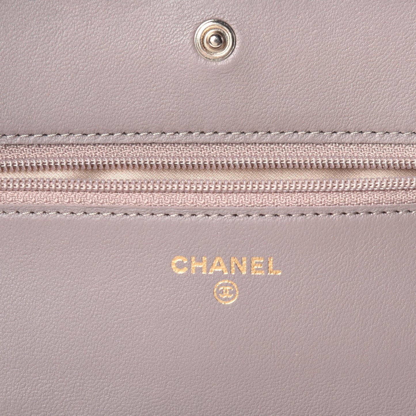 Lambskin Camellia Embossed Wallet On Chain WOC Beige