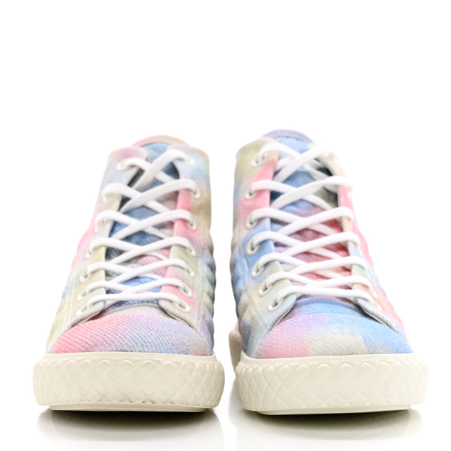 Printed Fabric Quilted High Top Sneakers 38.5 Green Pink Blue